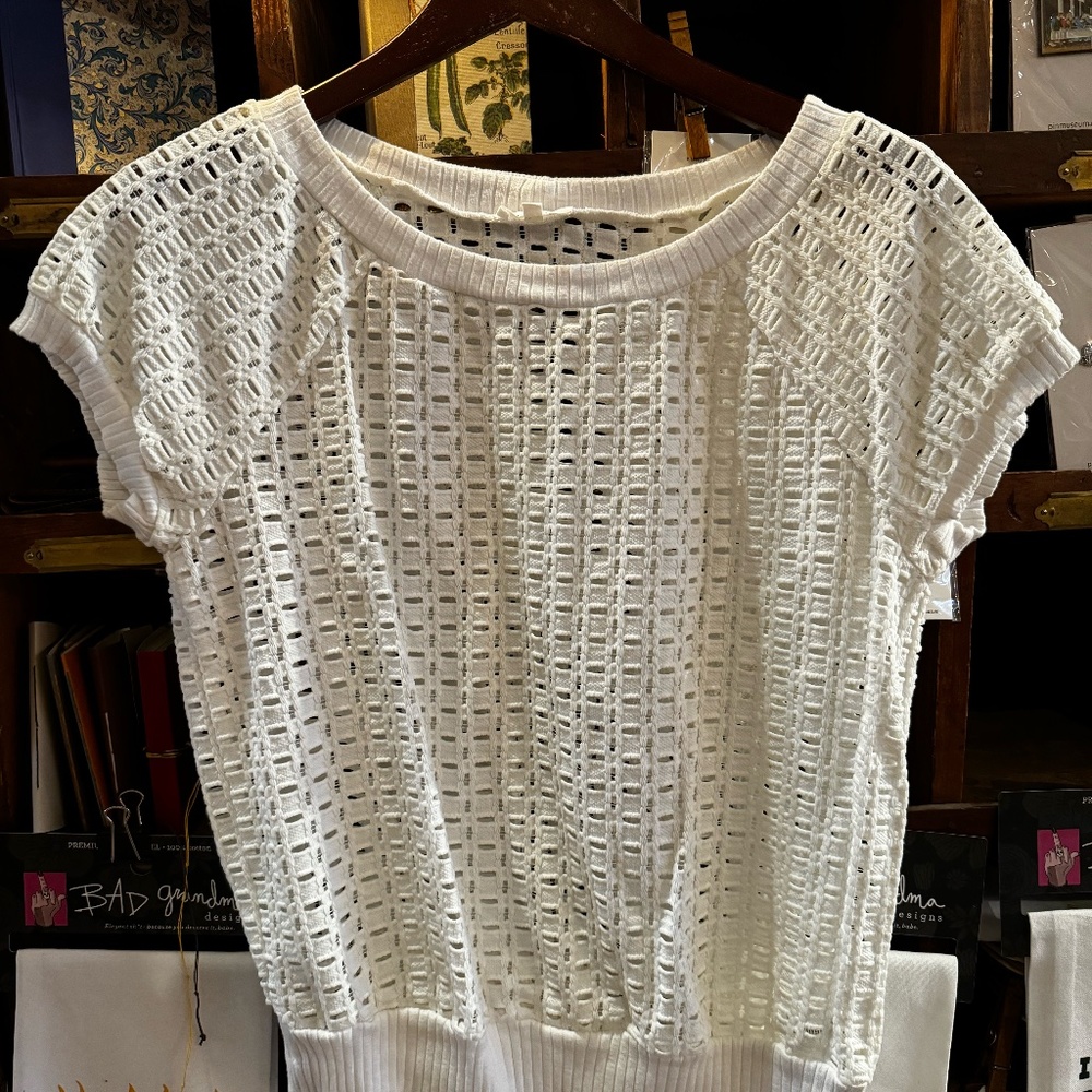Weston by Anthropologie Dara Open Knit White Pullover